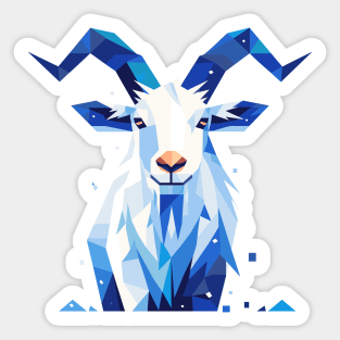 Geometrical Blue Mountain Goat. Adorable Mosaic Cute Kawaii Simple Animal Sticker